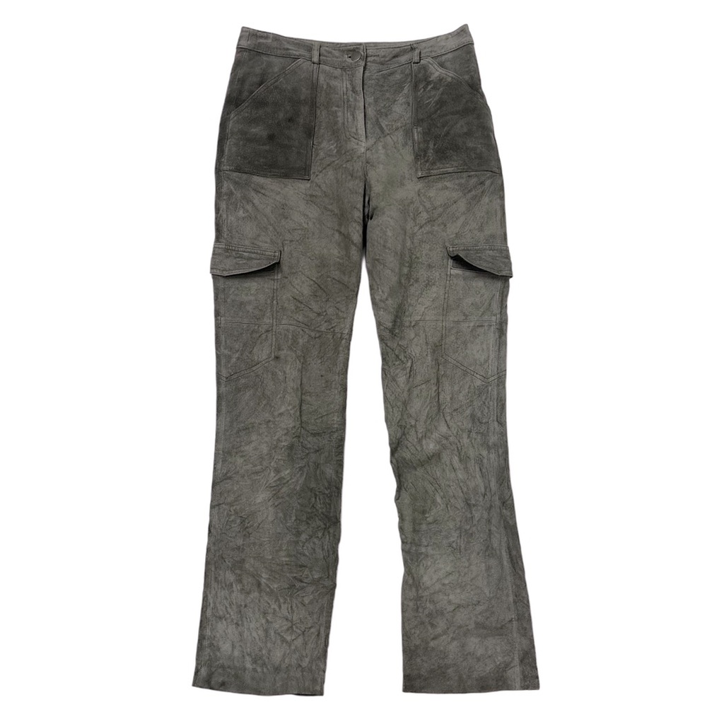 Siena Studio Vintage Sage Green Distressed Suede Leather Cargo‎ Pants Sz 6